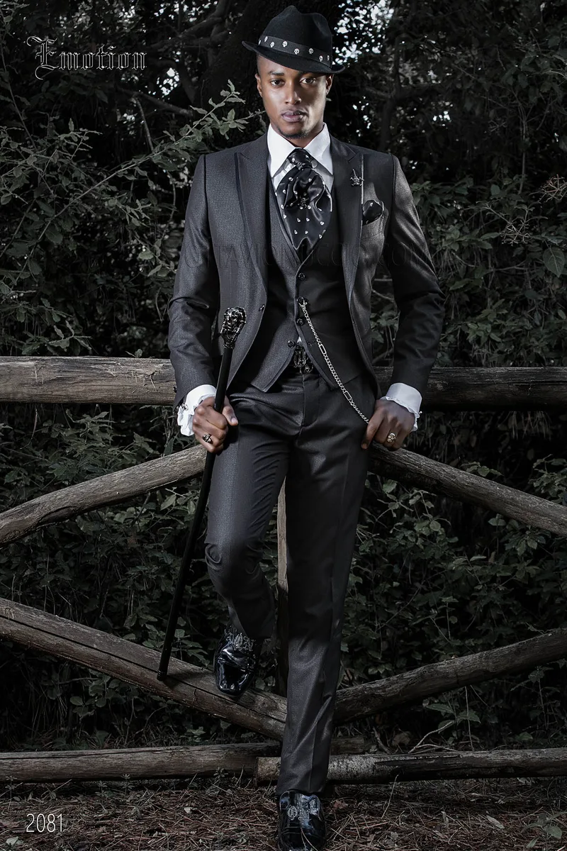 Costume de mariage homme hipster noir brillant 1