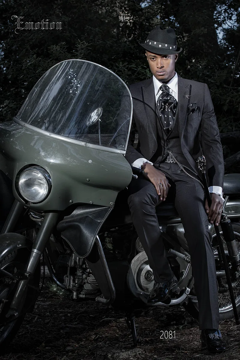 Costume de mariage homme hipster noir brillant 2