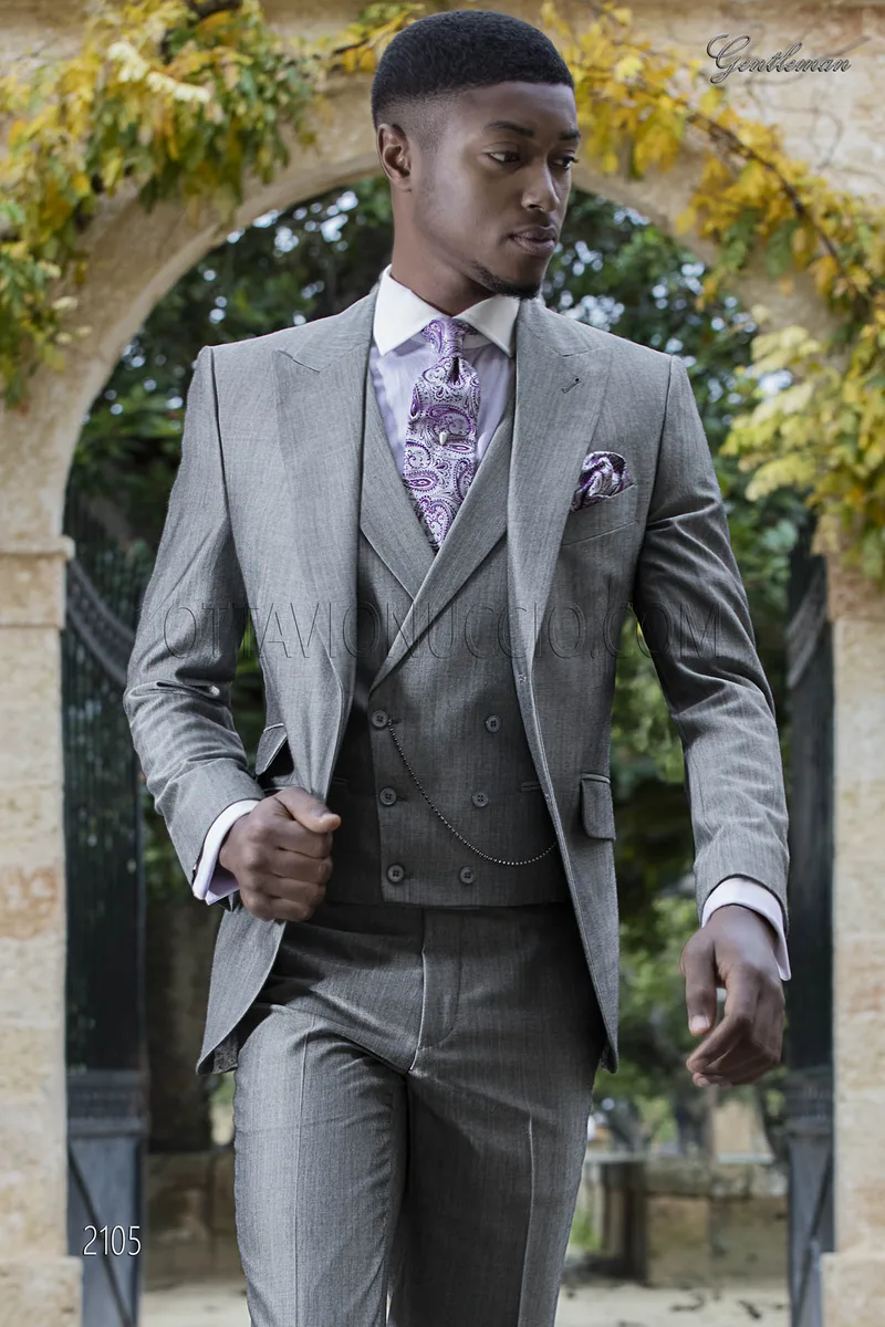 Costume de cérémonie mode homme gris en laine mohair 1