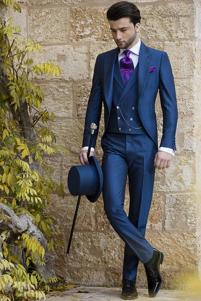 Men's classic royal blue suit, groom fashion in mohair wool blend 1
