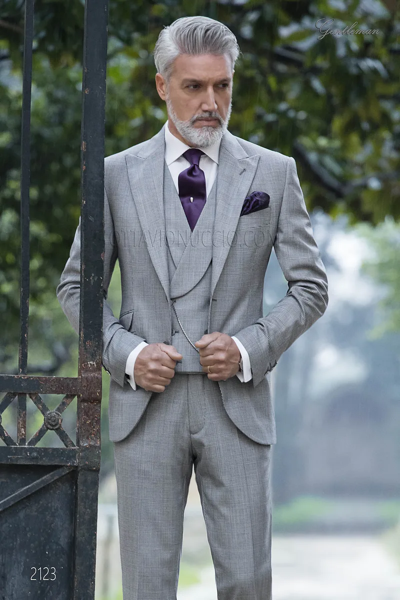 Men's elegant formal suit in grey Prince of Wales check 1