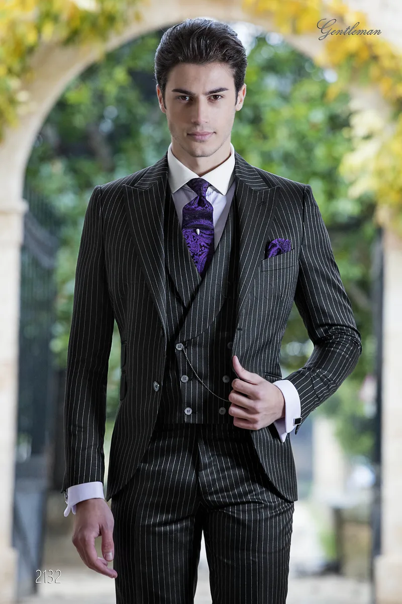Traje de novio moda raya diplomática negro fashion 1