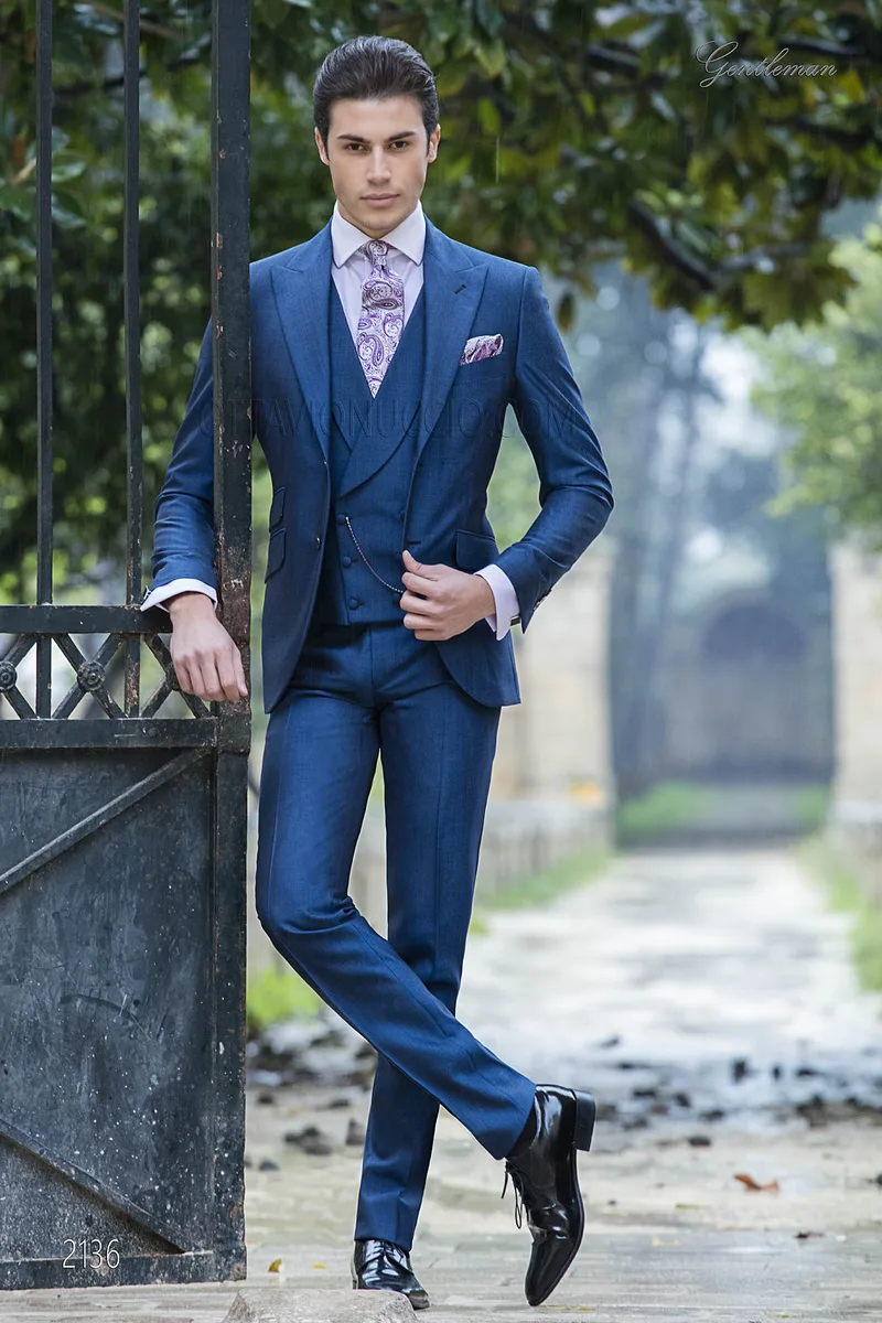 Eleganter elektrikblauer Hochzeitsanzug aus Mohair-Wollmischung 1