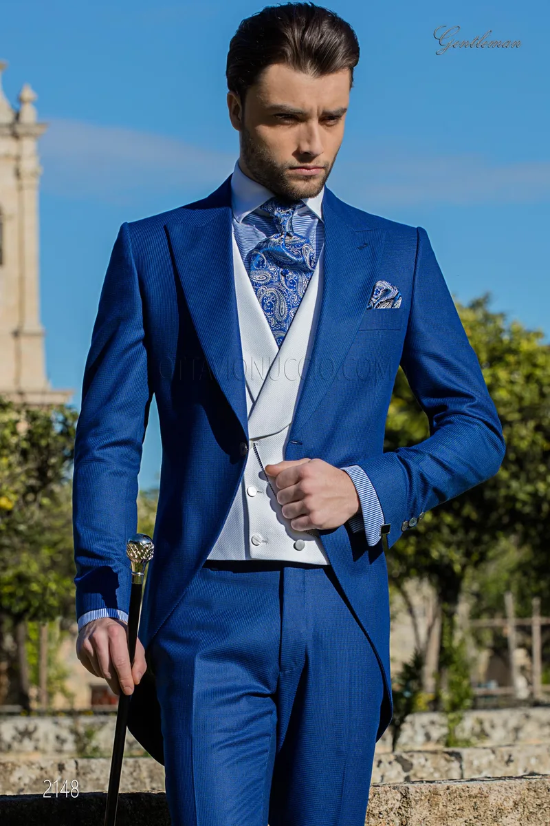 Abito da cerimonia uomo pied de poule blu, tight moderno – Piano americano