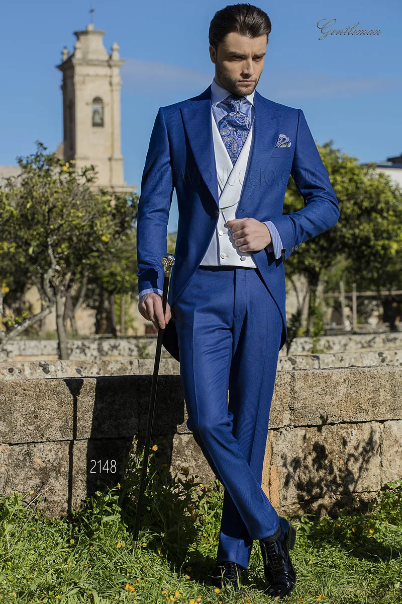Abito da cerimonia uomo pied de poule blu, tight moderno – Figura intera