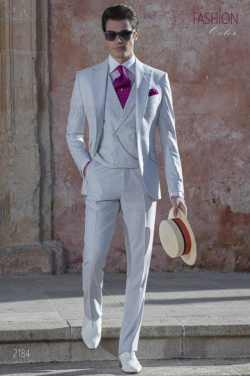 Costume de mariage costume fashion pied-de-poule gris perle 1