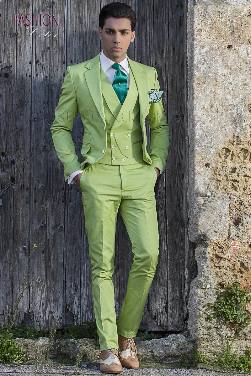 Traje de ceremonia hombre vintage, moda novio fashion puro algodón verde 1