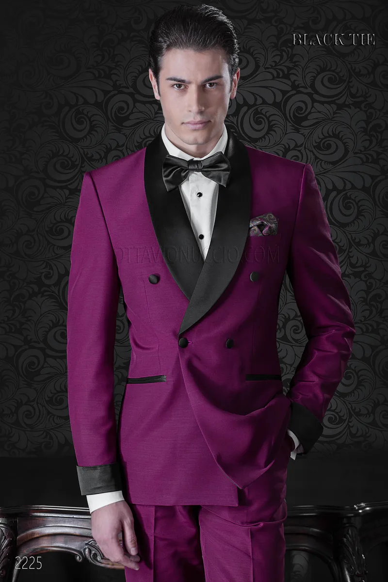 Smoking croisé fuchsia de mariage homme 1