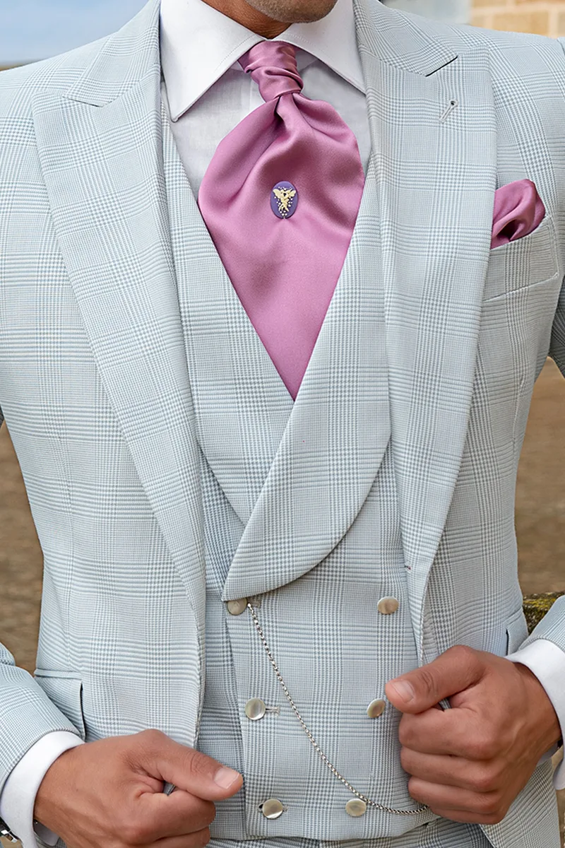 Gilet doppiopetto sciallato Principe di Galles grigio perla