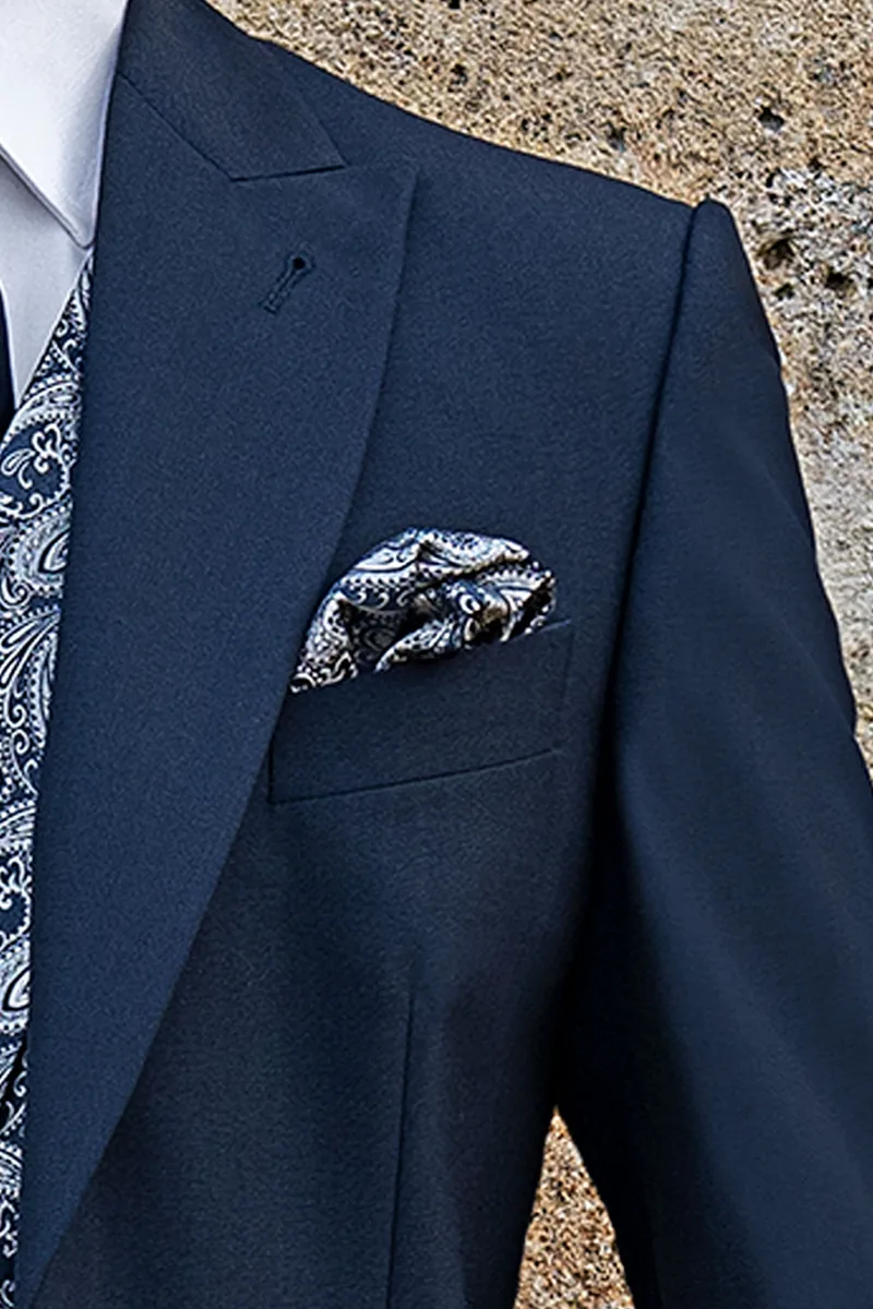 Fazzoletto pura seta blu con argento