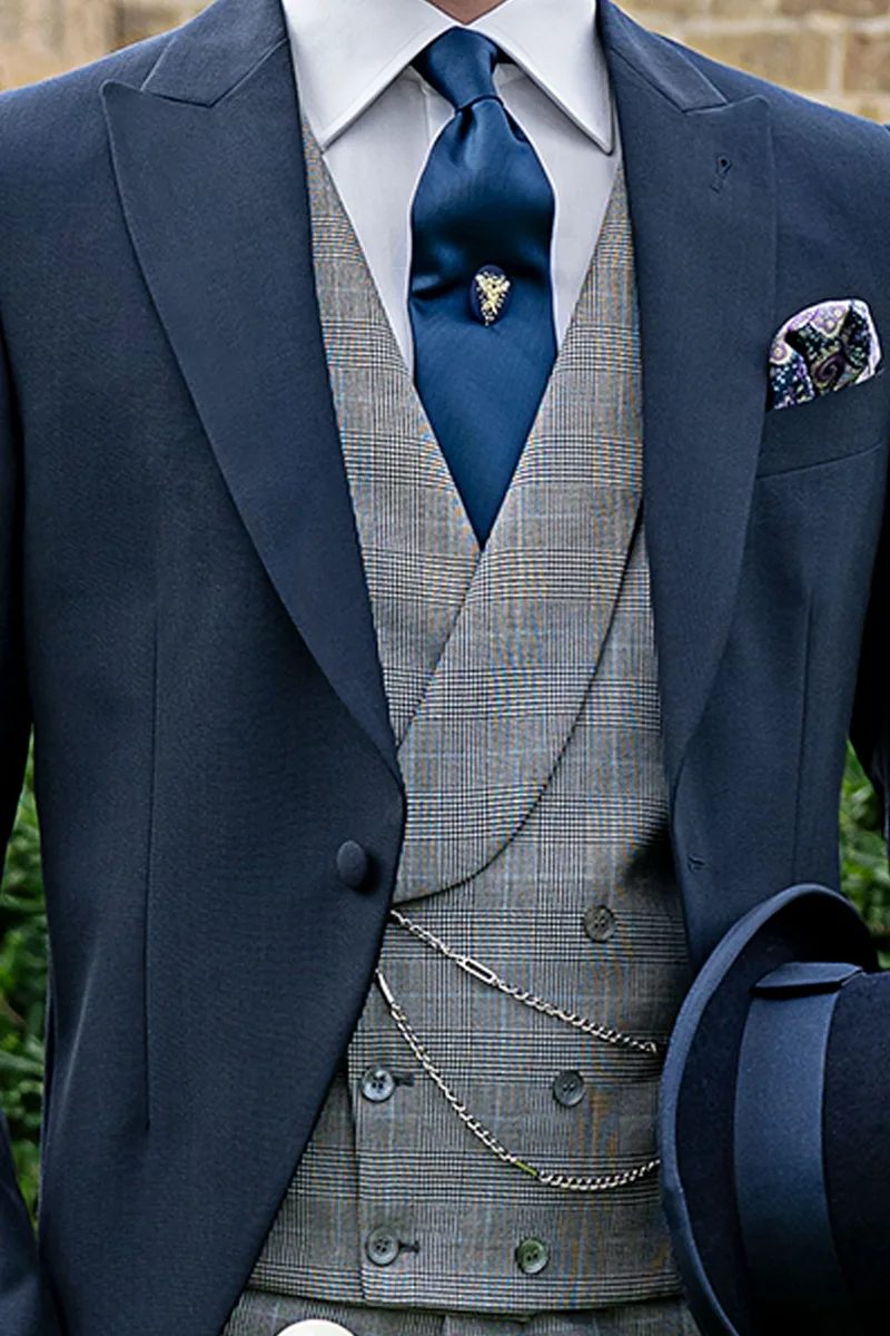 Gilet doppiopetto sciallato Principe di Galles grigio chiaro
