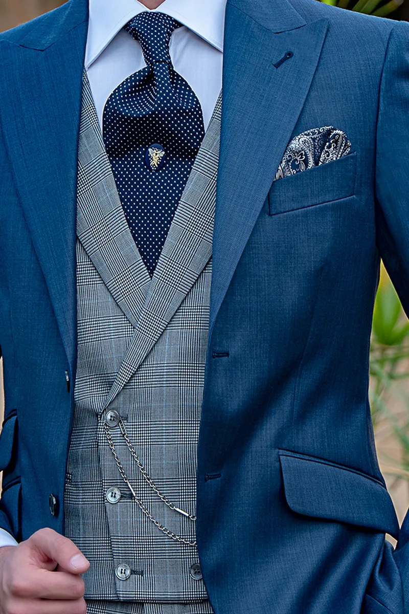 Gilet doppiopetto con rever principe di Galles grigio