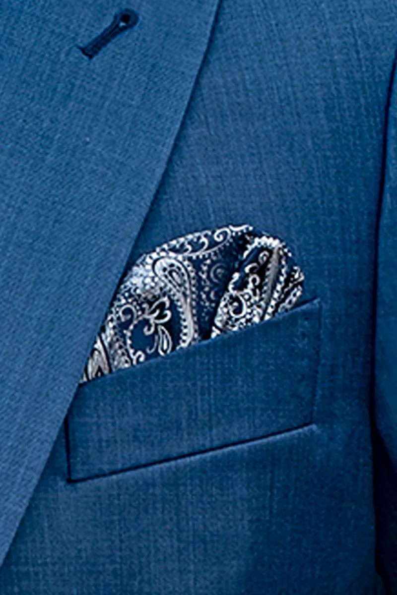 Fazzoletto pura seta blu con argento