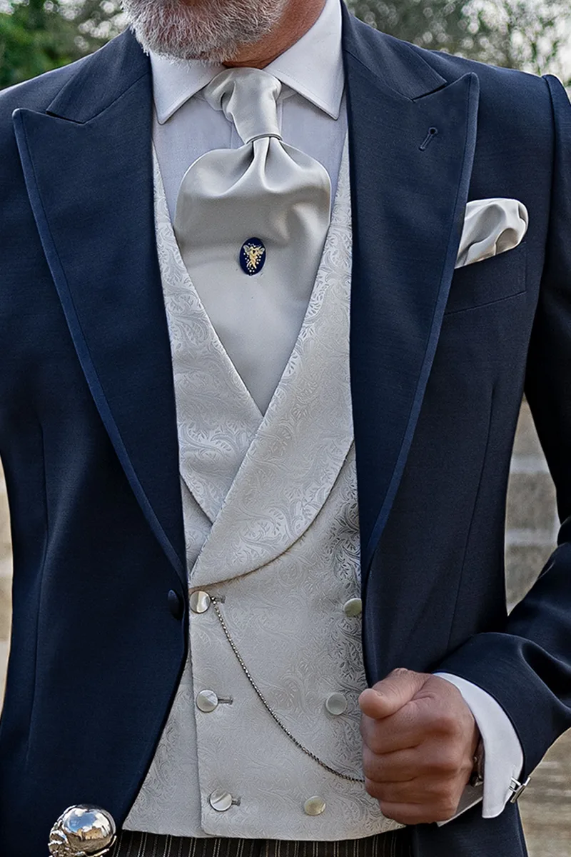 Gilet doppiopetto sciallato damascato grigio perla