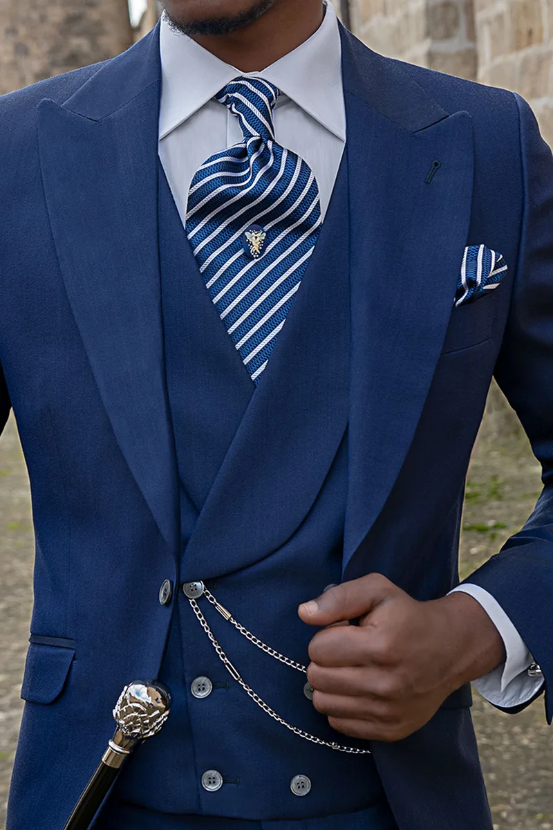 Gilet doppiopetto sciallato lana viscosa blu