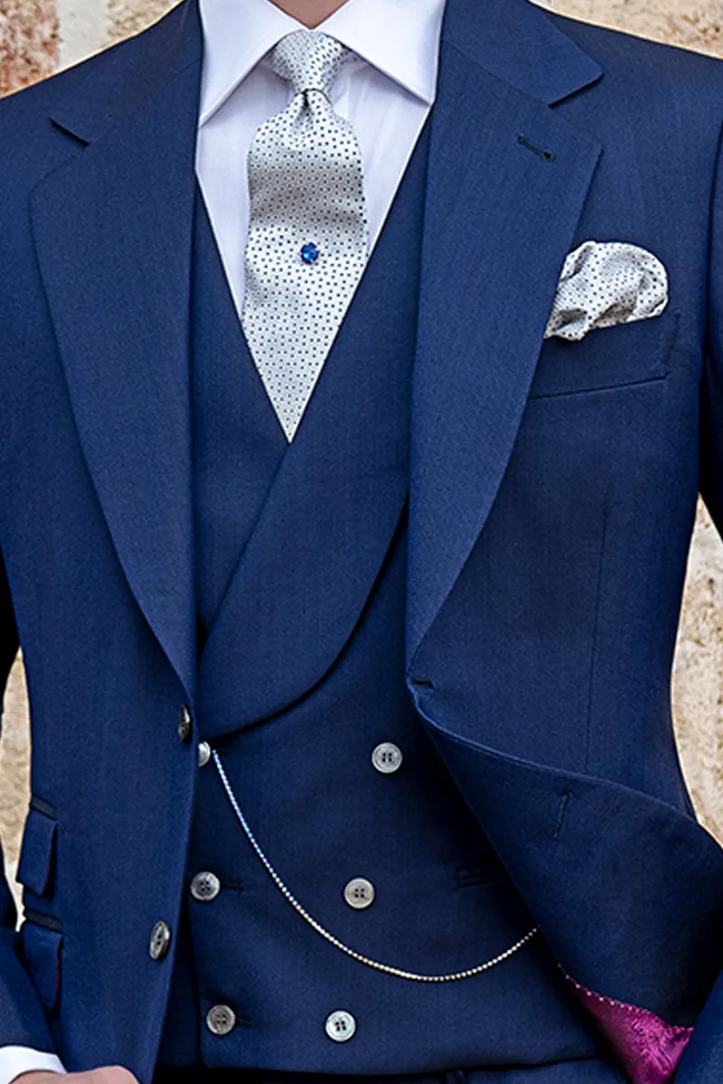 Gilet doppiopetto blu sciallato lana viscosa