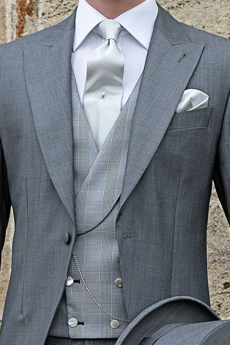 Gilet Principe di Galles sciallato doppiopetto grigio