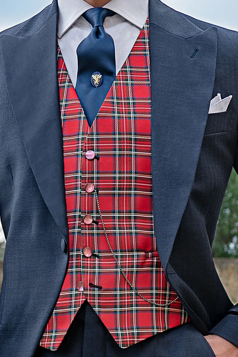 Gilet in pura seta tartan rosso