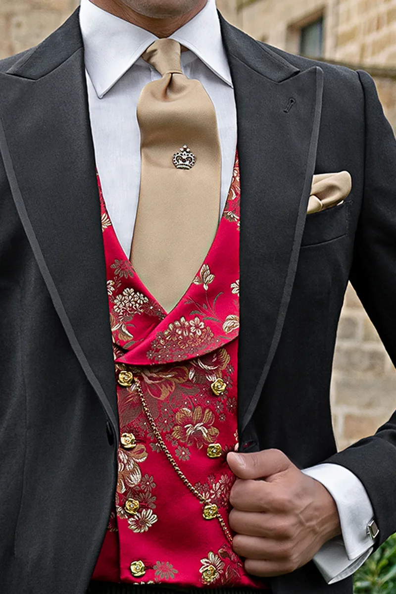 Gilet sciallato damascato rosso