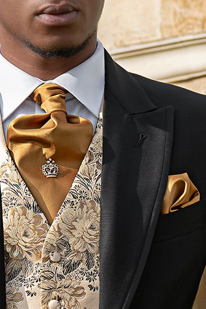 Ascot e fazzoletto in raso oro