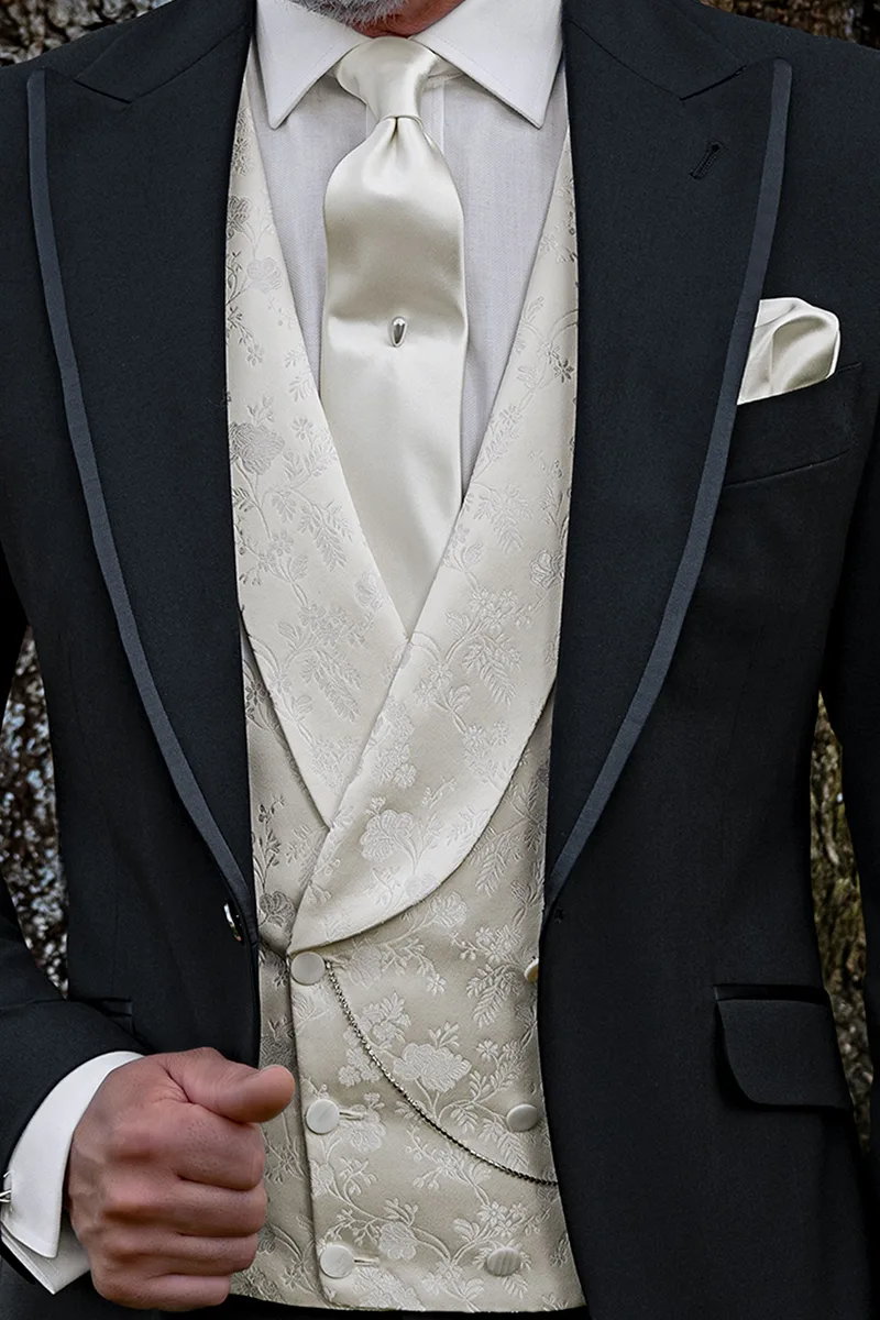 Gilet doppiopetto sciallato microfibra jacquard bianco