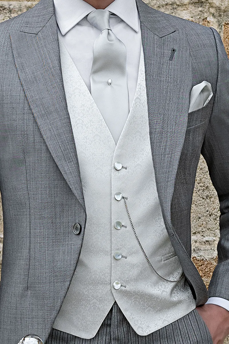 Gilet 5 bottoni in seta grigio perla