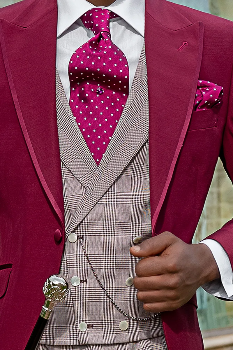 Gilet doppiopetto con rever principe di Galles bordeaux