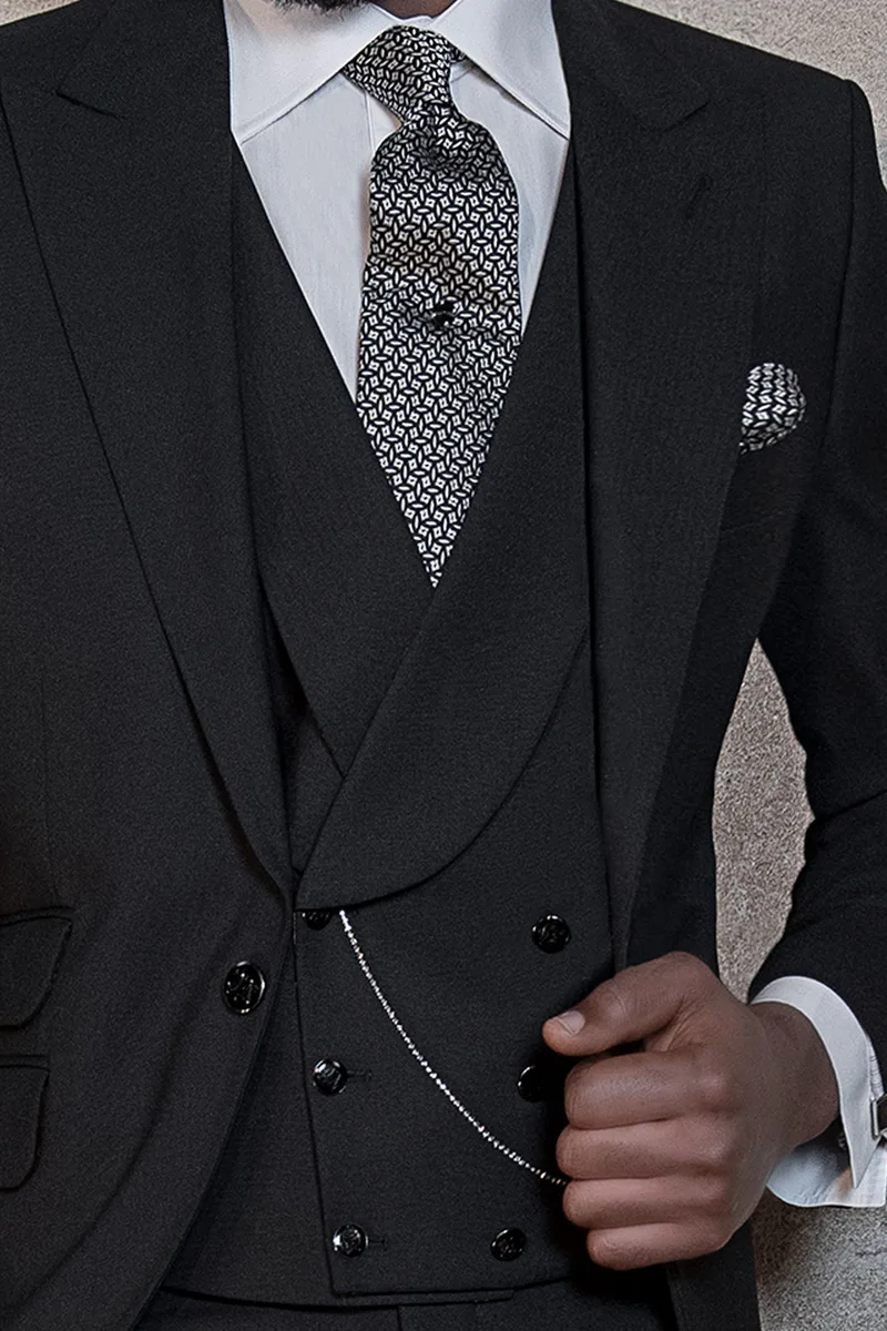 Gilet doppiopetto nero in misto lana