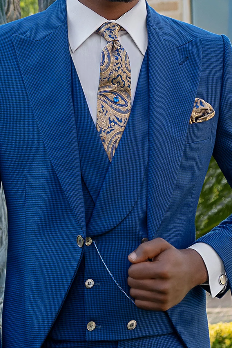 Gilet doppiopetto sciallato in pied-de-poule blu