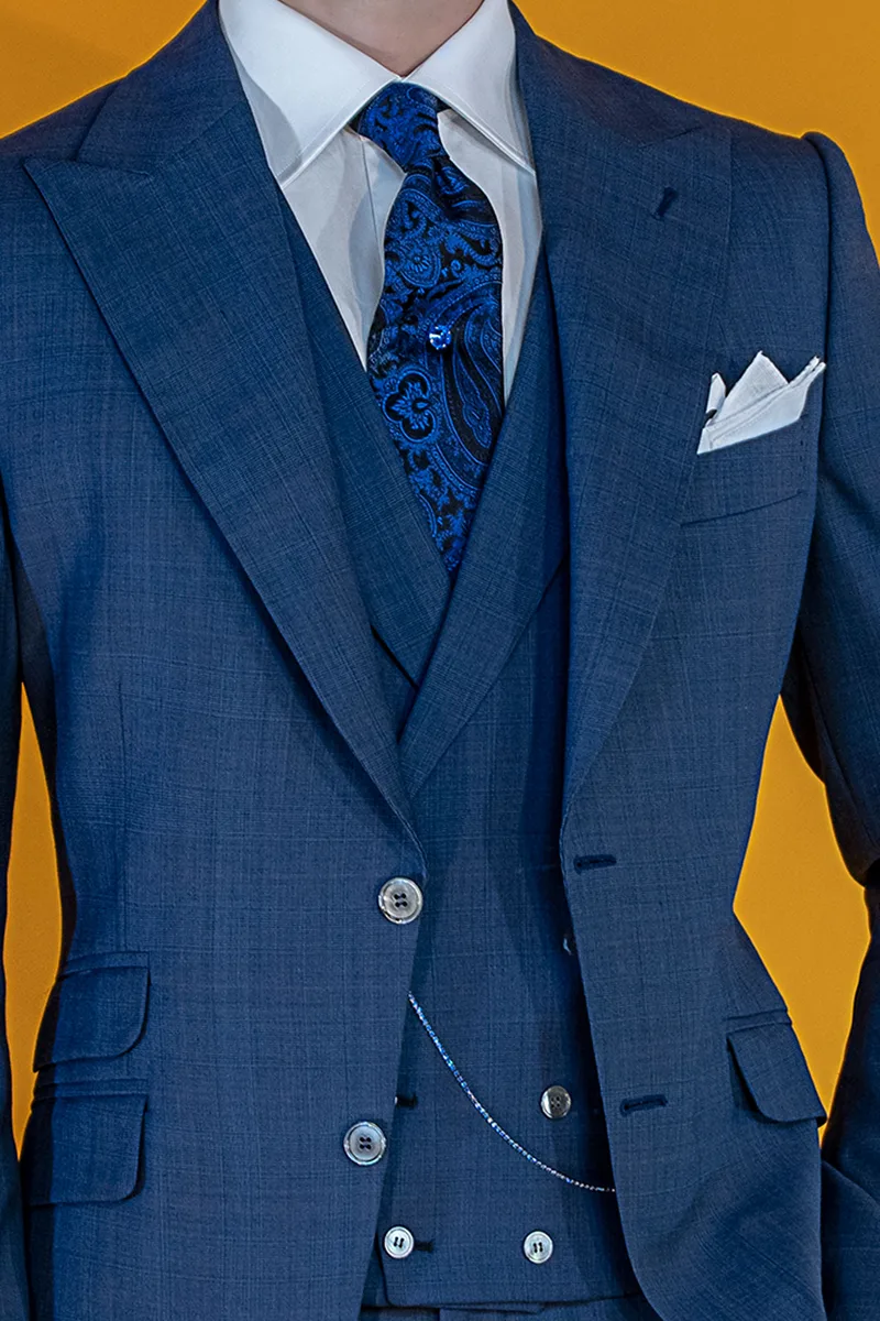 Gilet doppiopetto con rever principe di Galles blu royal