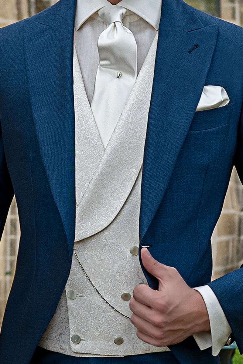 Gilet doppiopetto sciallato damascato bianco