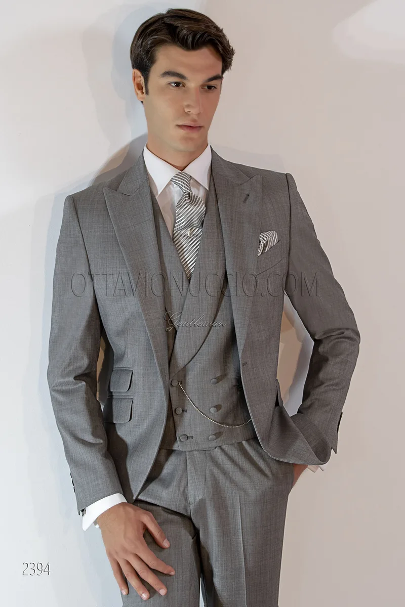 Traje hombre de ceremonia gris claro mezcla de lana 1