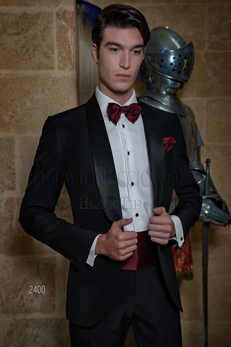 Costume smoking homme red carpet noir col châle 1