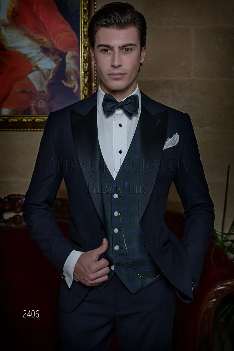 Men's blue checked red carpet tuxedo suit 1