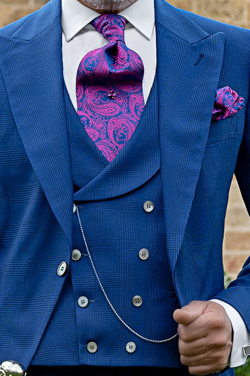 Gilet doppiopetto Principe di Galles blu