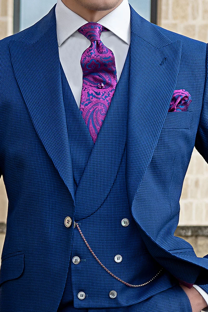 Gilet doppiopetto sciallato blu pied-de-poule