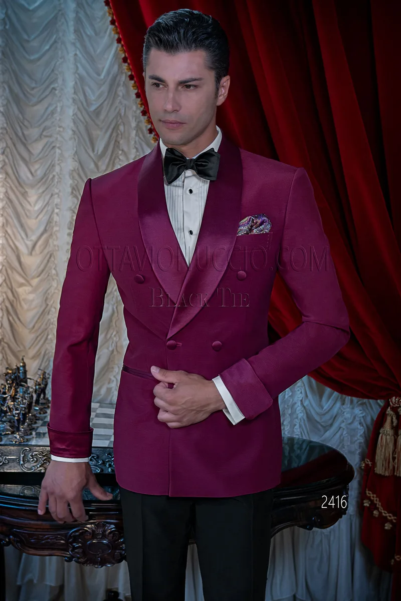 Men's fuchsia double-breasted shawl lapel tuxedo for formal occasions 1