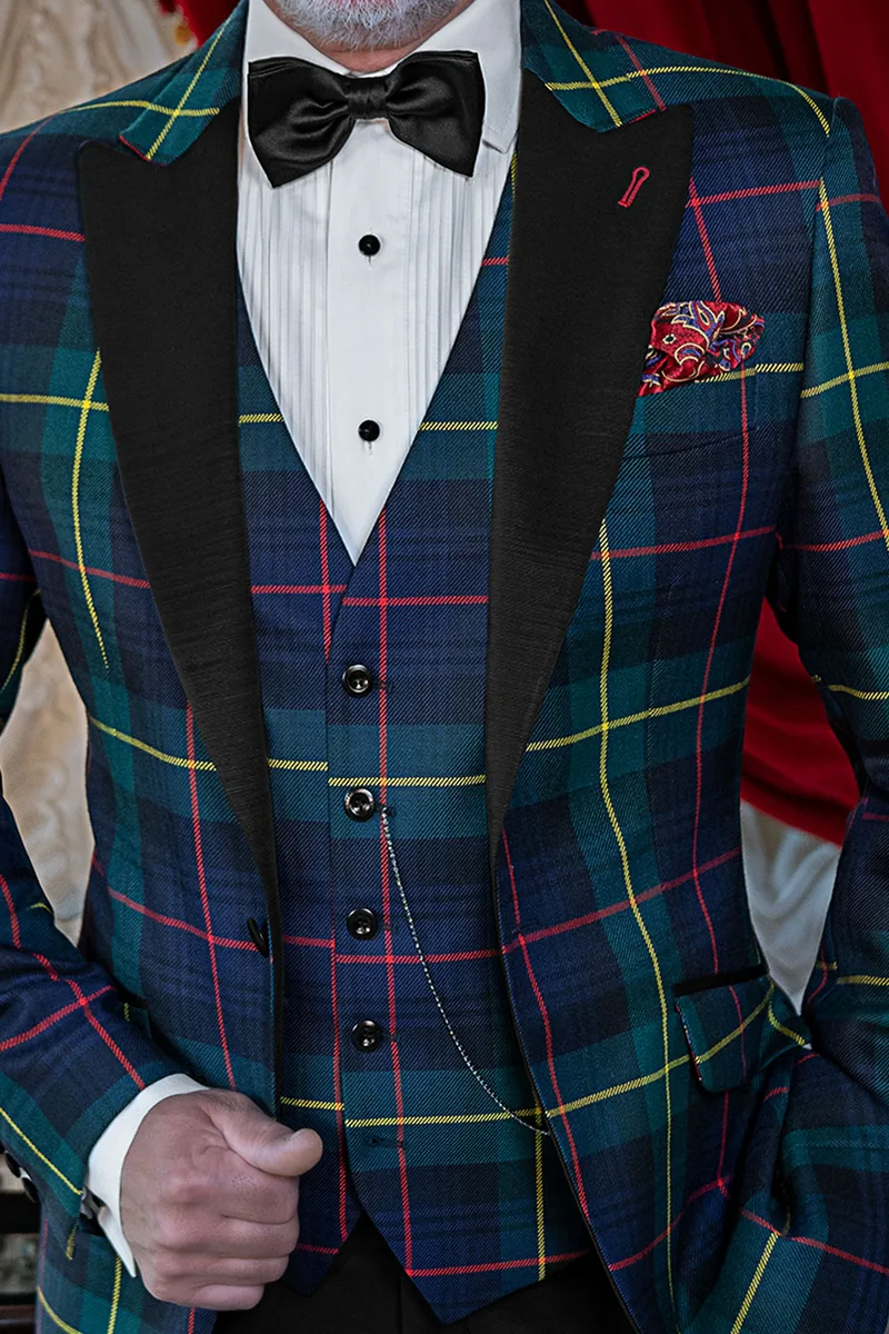 Gilet in lana tartan verde blu