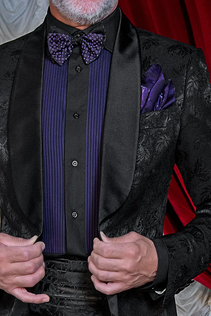 Herren-Galasmoking mit Schalkragen aus schwarzem Wolle-Seide-Jacquard 2