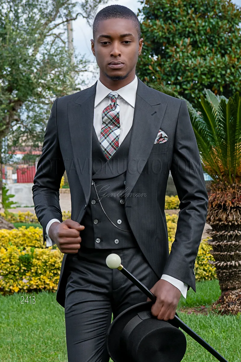 Tight cerimonia uomo sposo 3 pezzi grigio satin lana 1