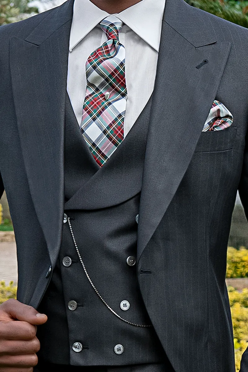 Tight cerimonia uomo sposo 3 pezzi grigio satin lana 2