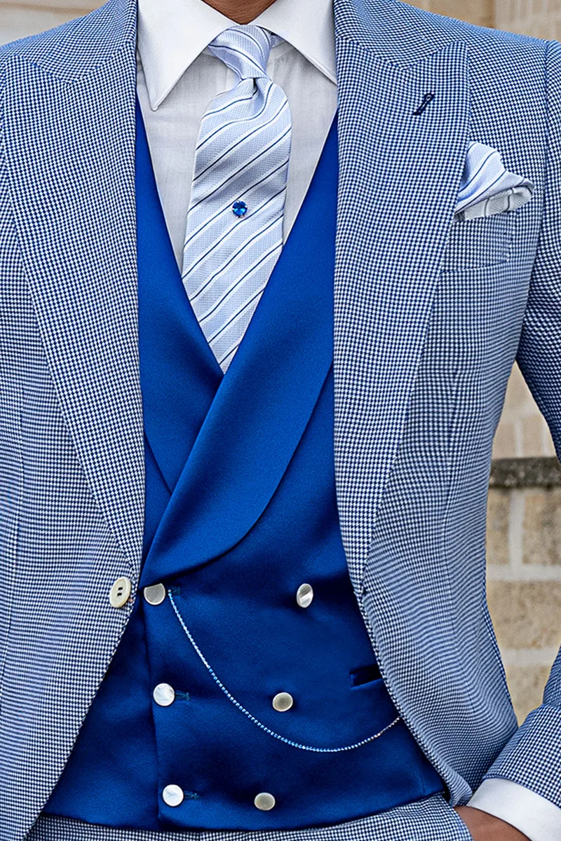 Gilet doppiopetto in raso blu royal