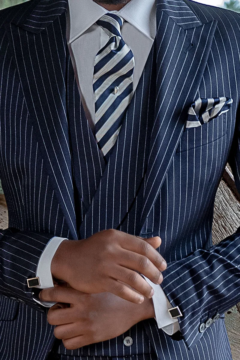 Gilet doppiopetto sciallato blu gessato