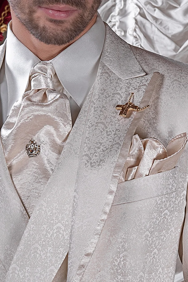 Ascot e fazzoletto in raso effetto stropicciato beige