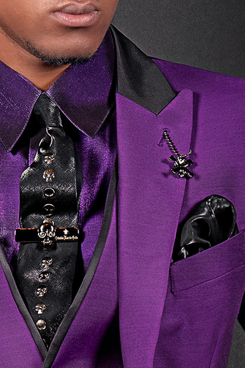 Cravatta nera lurex con applicazioni teschio