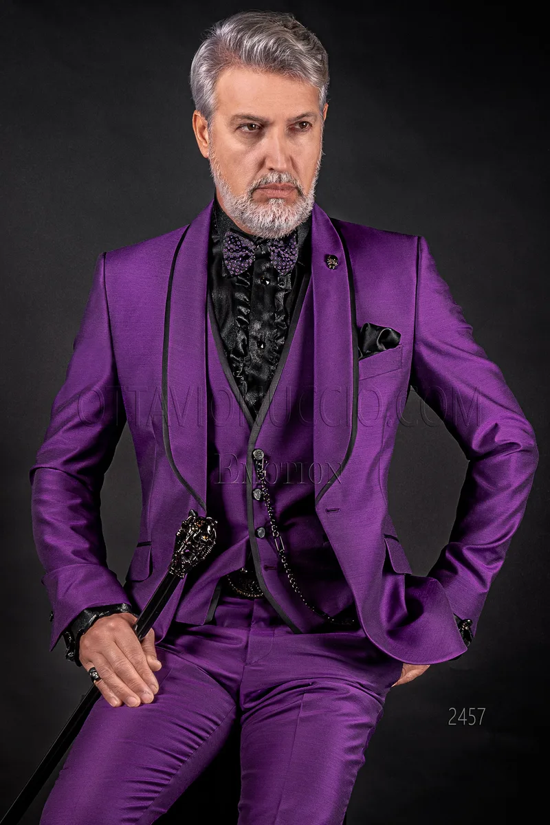 Alternative fashion groom suit in purple with shawl lapel 1