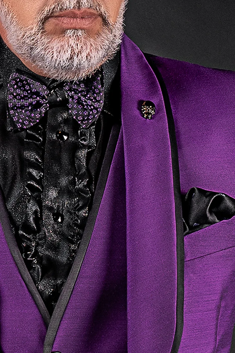 Alternative fashion groom suit in purple with shawl lapel 3