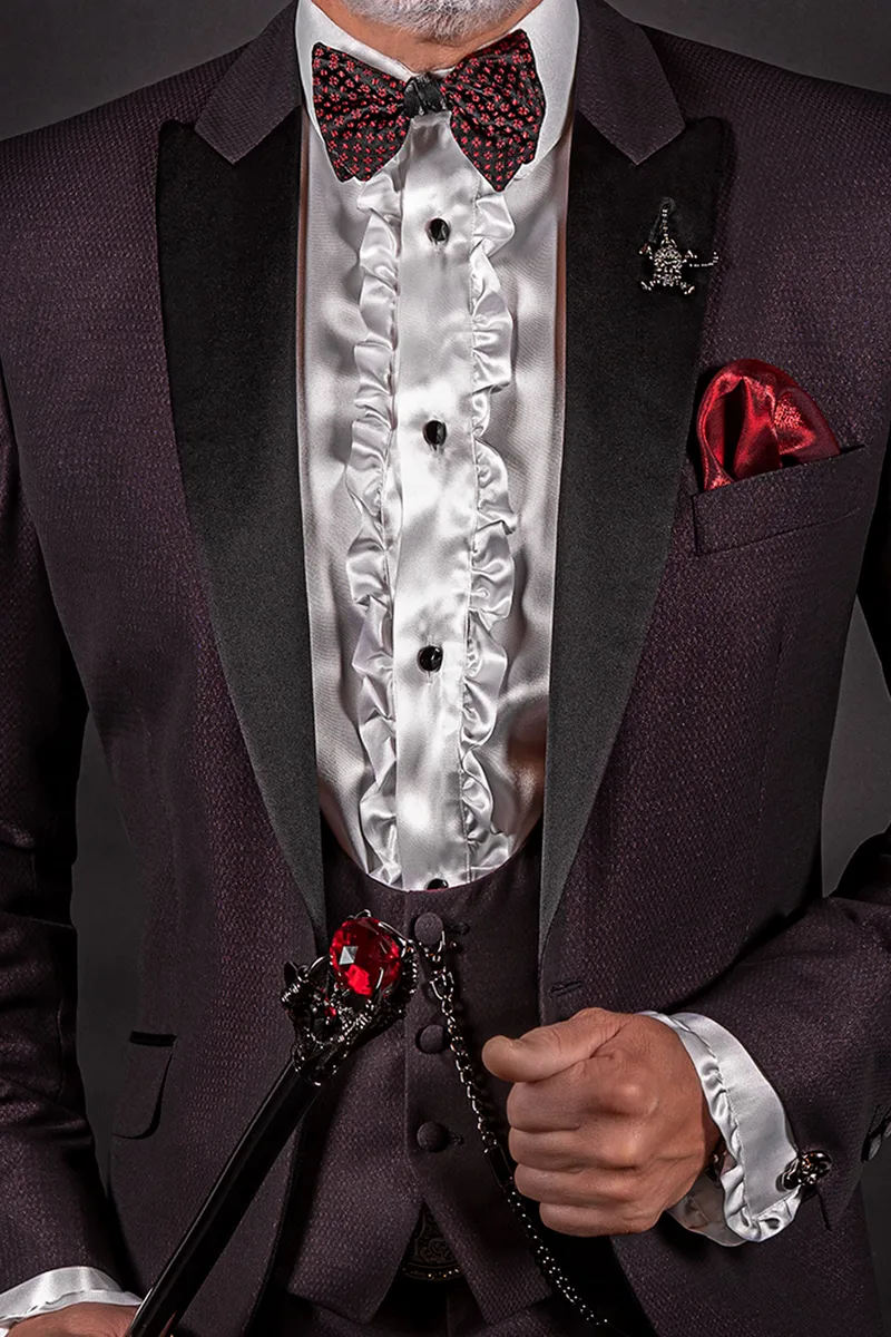 Gilet bordeaux in tessuto spigato con bottoni foderati