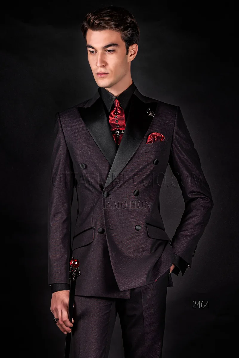 Men's double-breasted burgundy alternative formal suit 1