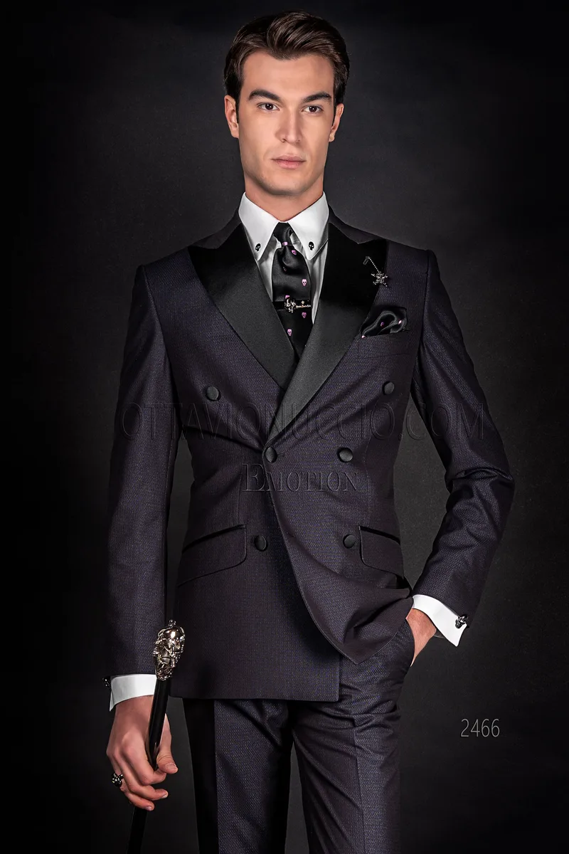 Traje de ceremonia hombre cruzado negro en tejido jacquard 1